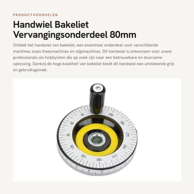 Dailygoods- Handwiel 80mm - Bakeliet - Duurzaam - Met handvat - Voor freesmachines/slijpmachines - Hoog draagvermogen - Gemakkelijk te bedienen - Bedieningswiel