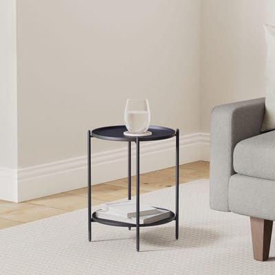 Inklapbare Metalen Bijzettafel met 2 Plateau's - Zwart - Salontafel/Sidetable - 50x35 cm