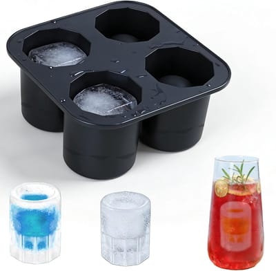 VHV-Grote Ijsblokjesvorm - 4 Vakken - Ronde Ijsballen Maker van Siliconen met Deksel - 4.9 cm Luxe Ijsblokjesmaker voor Whiskey, Cocktail en Wijn - Herbruikbare Ijsbollen Vorm