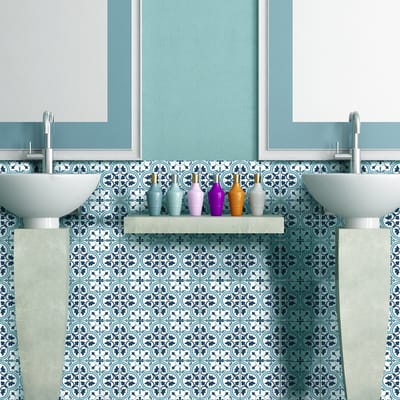 Zelfklevende tegelmuurstickers voor keuken en badkamer - 60 cementtegelstickers, Azulejos Loreto-stijl - 60 stickers, 20x20 cm