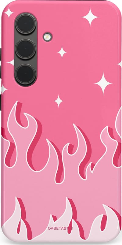 Casetastic Hoesje Geschikt voor Samsung S24 - Stijlvolle Beschermende Duo-layer Case - Roze Vlammen