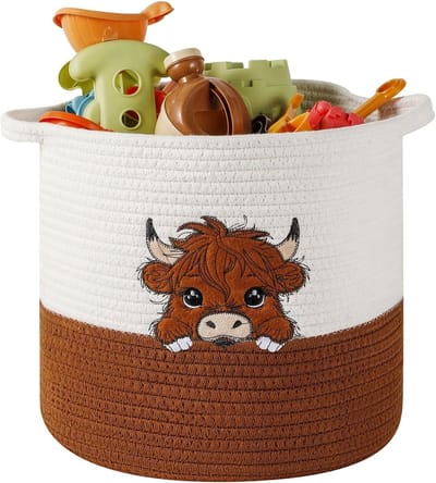 Opbergmand voor kinderkamer, speelgoed, babymand, decoratieve mand, opbergmand voor baby's, kinderen, speelgoedmand, geschenken voor planken, badkamer, luiertafel, organizer (medium, hooglandrund)