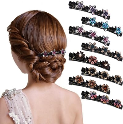 16 stuks glinsterende kristallen steen, gevlochten haarspelden, strass, parels, klavertje vier roos, bloem, dubbele laag sectie, haarclip met 3 kleine clips, haaraccessoires voor vrouwen