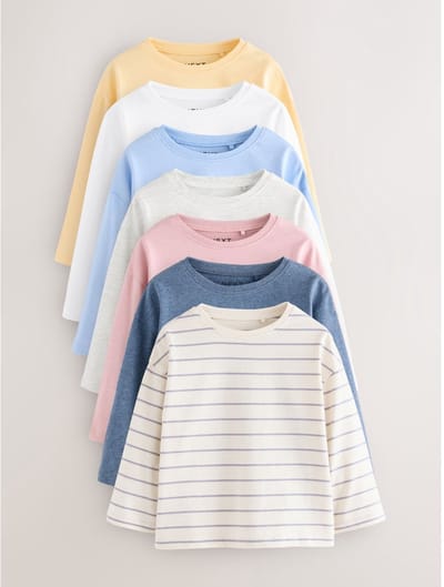 Next - Meisjes - Set van 7 T-shirts met lange mouwen - Blauw