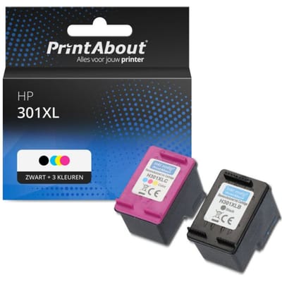 PrintAbout huismerk Inktcartridge 301XL (N9J72AE) Zwart + 3 kleuren Multipack Hoge capaciteit Geschikt voor HP