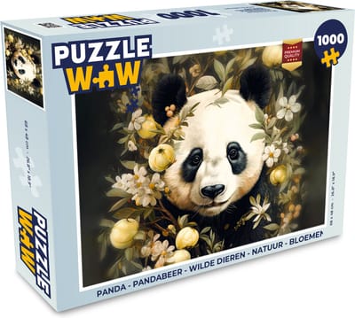 Puzzel Panda - Pandabeer - Wilde dieren - Natuur - Bloemen - Legpuzzel - Puzzel 1000 stukjes volwassenen