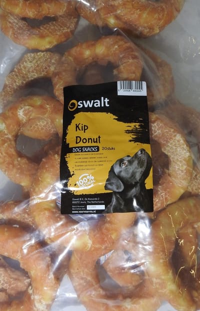 Oswalt Kipdonut XL - Gepofte ring met kip - 20 Stuks - 12,5 CM - Hondensnack