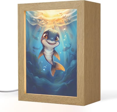 Nachtlampje 15x20 cm - Kinder lampje - Haai - Baby - Oceaan - Shark - Blauw - Tafellamp kinderkamer - Slaapkamer lamp - Bedlamp kinderen - Kinderlampje stopcontact - Wandlamp babykamer - Nachtlampjes