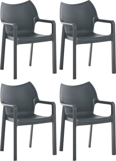 CLP Diva Set van 4 tuinstoelen - Stapelbaar - Weerbestendig - Met armleuningen - donkergrijs