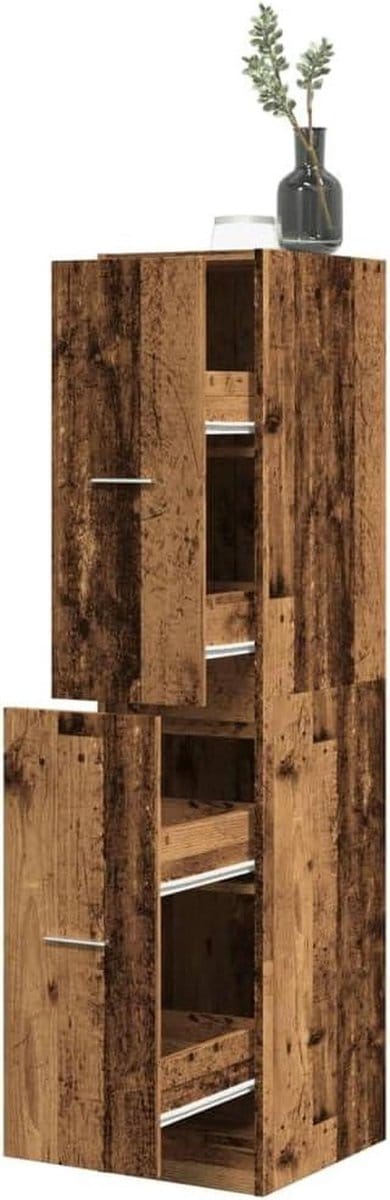 Apothekerskast - Opbergkast Ladekast - Keuken Organiseren - Klassiek Design - 30x41x1445 cm - Oud hout