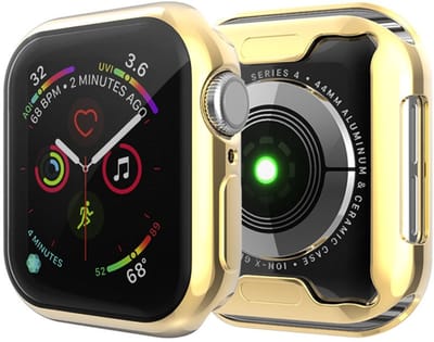 By Qubix - Siliconen case (volledig beschermd) 44mm - Goud - Geschikt voor Apple watch 44mm hoesje - screenprotector - Bescherming iWatch - Bescherm hoesje