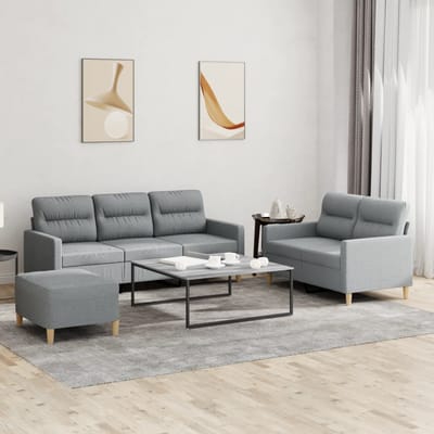 vidaXL - 3-delige - Loungeset - met - kussens - stof - lichtgrijs
