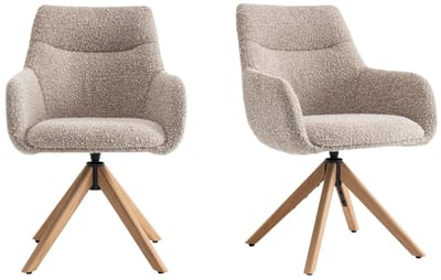 Eetkamerstoelen met armleuning - Turn - Set van 2 - Draaibaar - Taupe - Bouclé Stof - Eiken Poten