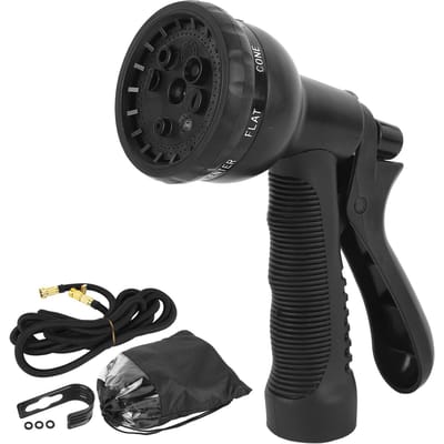 Uitrekbare Tuinslang met Sproeier 49,2ft TPE Automatisch Intrekbare Flexibele Tuinslang black