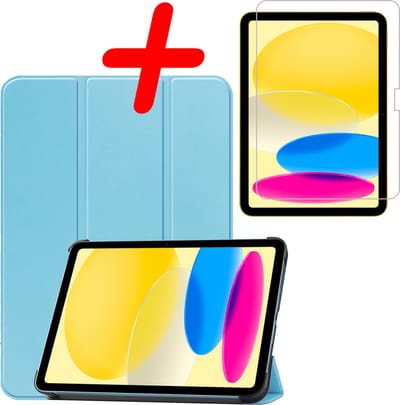 Hoesje Geschikt voor Apple iPad 10 (2022) - 10.9 inch - 10e Generatie - Met Screenprotector - Trifold Bookcase - Hard Cover - Hardcover Book Case - Tablet Hoes - Lichtblauw
