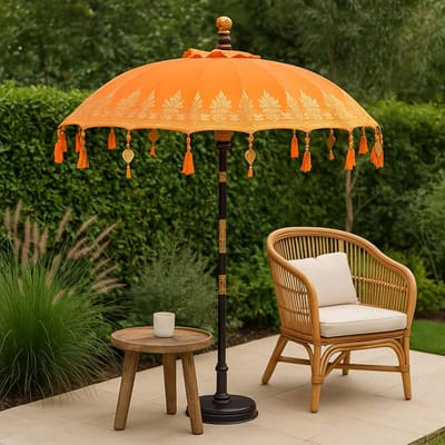 Ancient Wisdom - Parasol - Bali terrasparasol - katoen - oranje - zonwering - tuinaccessoire - buitenleven - schaduw - bescherming