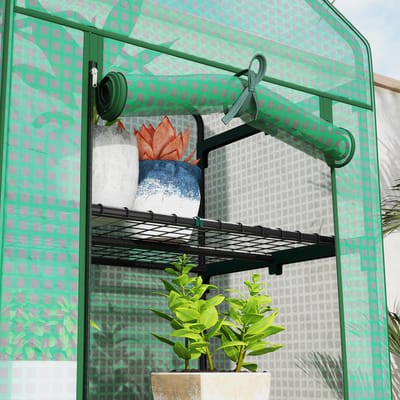 Wishdor - Foliekas Met Oproldeur En 5 Niveaus - Stalen Frame - Kunststof Hoes - Groen - 69 X 49 X 193 Cm