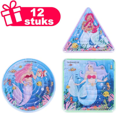 Henbrandt - 12 Stuks Zeemeermin / Mermaid Doolhof Spelletjes - Traktatie uitdeelcadeautjes voor kinderen & peuters - Traktaties en kinderverjaardagen - Klein grabbelton speelgoed voor in traktatie uitdeelzakjes
