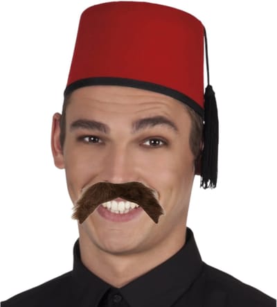 Funny Fashion Arabische Marokkaanse verkleed set - Fez hoedje rood - en nepsnor in het zwart - Arabieren