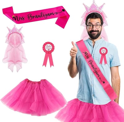 JGA mannen decoratieset van 4, inclusief tutu kostuum voor vrijgezellenfeest en bruiloftsfeest