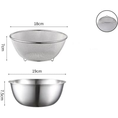 Ensemble 2 pièces Bassine d'égouttage en acier inoxydable avec bassine de stockage à échelle, passoire, panier à riz pour lavage, ensemble de rinçage pour fruits de cuisine gray