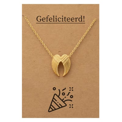 Gefeliciteerd Cadeau Ketting - Engelen Vleugels Geluk Sieraad - Goudkleurig - Gefeliciteerd - Pax Amare