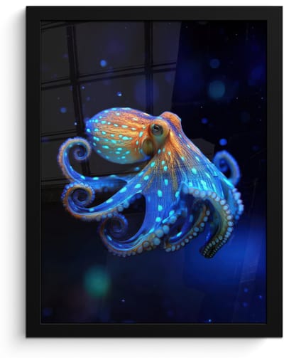 Poster in lijst - Fotolijst 30x40 cm - Posters - Octopus - Stippen - Blauw - Zee - Posterlijst zwart - Decoratie - Wanddecoratie woonkamer - Muurdecoratie slaapkamer
