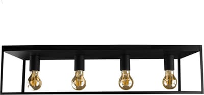 Mat zwart plafondlamp - 4 x E27 - 16 W - dimbaar - industriële look