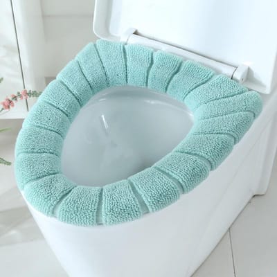 Badkamer toiletbril met handvat Closestool Wasbaar Zacht Winter Warmer Mat Pad Kussen O-vorm Toiletbril Bidethoezen groen