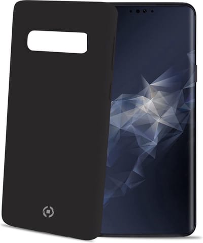 Celly Feeling Siliconen hoesje - Geschikt voor Samsung Galaxy S10+ Plus - TPU Back cover - Microfiber - Zwart