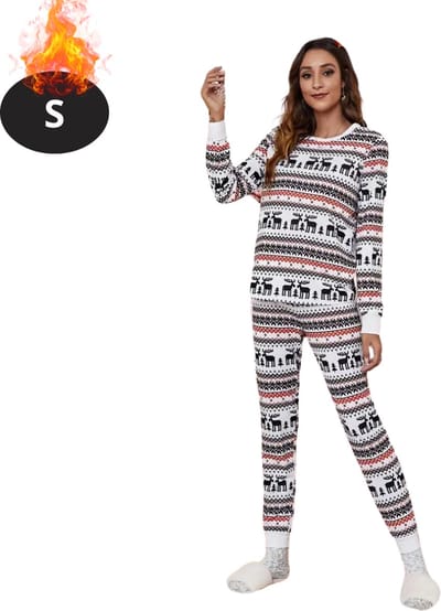 Bovista Kerst Pyjama - Dames - Kerstpyjama - Vrouwen - Slaapkleding Volwassenen - Set - Broek - Shirt - Christmas - Wit - Maat S