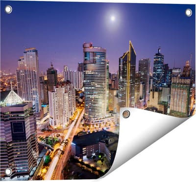Gards Tuinposter Makati Stad Skyline in de Nacht in Thailand - 50x40 cm - Tuindoek - Tuindecoratie - Wanddecoratie buiten - Tuinschilderij