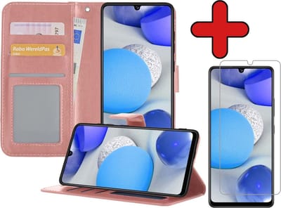 Hoesje - Met Screenprotector - Geschikt voor Samsung Galaxy A42 - Luxe Pasjeshouder - Flipcase - Bookcase Portemonee - Flip Case - Kunstleer Book Case - Book Cover - Walletcase - Portemonneehoes - Telefoonhoes - Rosé goud
