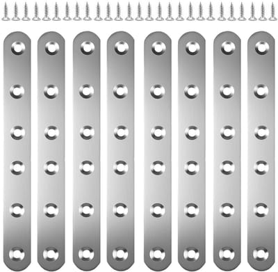 Dailygoods- Gatenplaten Roestvrij Staal - Platte Verbinding - Connector - Hoekbeugels - 8 Stuks - Inclusief 48 Bevestigingsschroeven