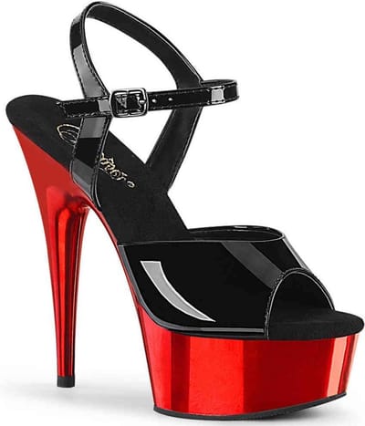 Pleaser - DELIGHT-609 Sandaal met enkelband - US 5 - 35 Shoes - Zwart/Rood