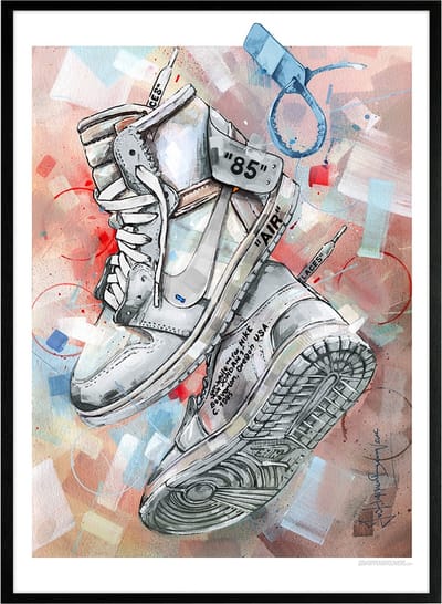 Sneaker print Off White white 51x71 cm *ingelijst & gesigneerd