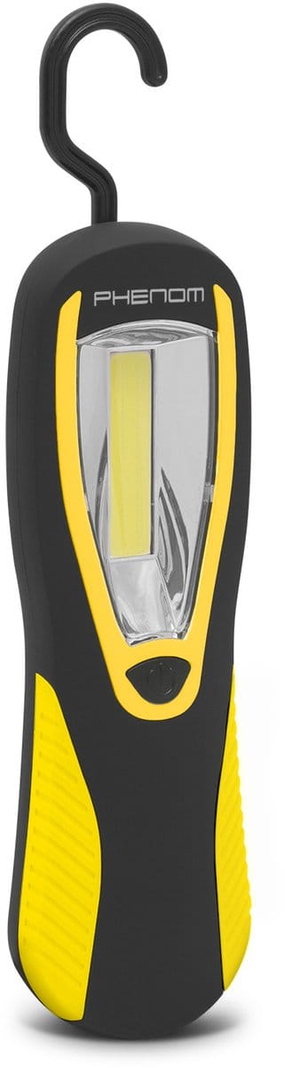 COB LED Inspectielamp - 250 lumen - 360° Draaibare Haak - Achterzijde Magneet - Stof- & Spatwaterdichte Aan/Uit-knop - Rubberbehuizing - Werkt op 3×AA Batterijen (inclusief) - 20×6×3 cm [18619]