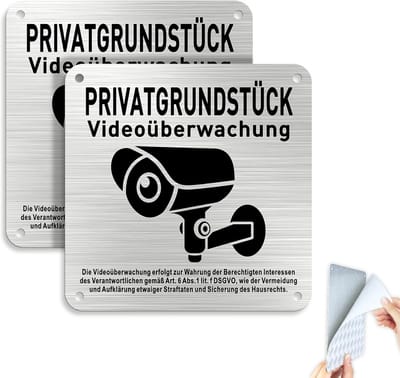 Schild voor videobewaking zonder merknaam, zelfklevend 12x12 cm aluminium bord voor beveiliging