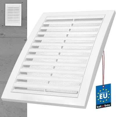 Ventilatierooster Kunststof - Afvoerrooster Lamellen - Ventilatie Afsluiten - Met Insectenwering - 180 x 250 mm - Wit