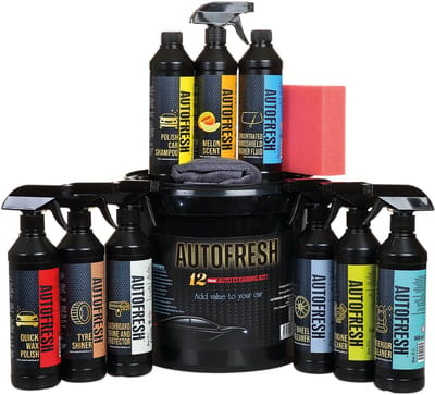 AutoFresh Luxe Autoreinigingsset - Auto wassen -Auto Wash Set-Auto Wash Bucket- Auto Was Set-Auto Was Pakket- Auto Detailing Set- Complete 12-delige Premium Set met Emmer