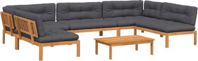 vidaXL - 6-delige - Loungeset - pallet - met - kussens - massief - acaciahout
