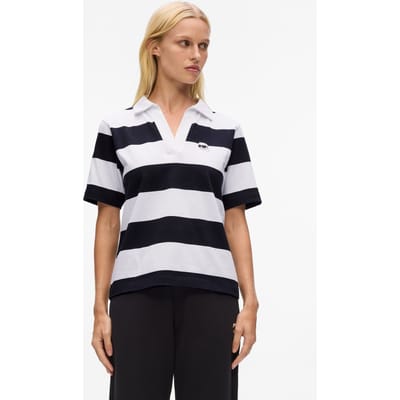 Karl Lagerfeld Ikon Patch Stripe Sslv Polo Black-cannoli Cream Taglia: XS | Polo Outlet | Donna | Bianco