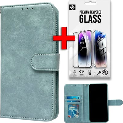 Casemania Hoesje Geschikt voor Samsung Galaxy A15 - Licht Blauw + Tempered Glazen Screenprotector - Luxe Portemonnee Book Case