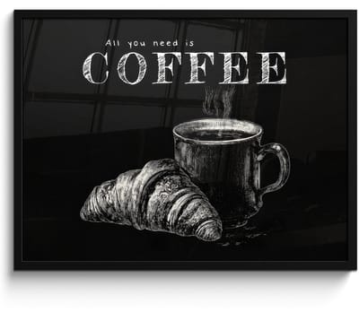 Poster in lijst - Fotolijst 80x60 cm - Posters - Koffie - Croissant - Tekst - Posterlijst zwart - Decoratie - Wanddecoratie woonkamer - Muurdecoratie slaapkamer
