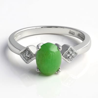 Cavill - Zilveren Ring 925 Sterling - Keizerlijk Chrysopraas Ovaal 0,76 ct met Witte Topaas 0,01 ct - Elegant Maat 17