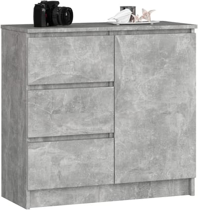 Ladekast JERRY met 3 Lades en 2 Deuren / AKORD Furniture Factory / Beton Grijs / 80 x 77 x 35 cm