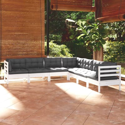 vidaXL - 7-delige - Loungeset - met - kussens - massief - grenenhout - wit
