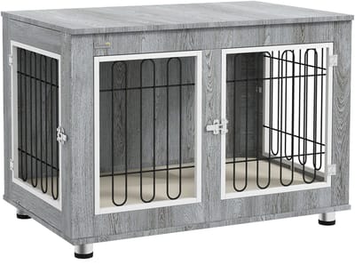 Hondenbench/hondenbox met Wasbare Bekleding, 2 Sloten, 90 cm x 58 cm x 65 cm, Grijs