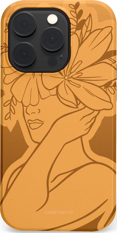Casetastic hoesje geschikt voor Apple iPhone 14 Pro - MagSafe - Dubbellaagse bescherming - Botanische Elegantie - Fashion Case - Goud Bruin Terracotta