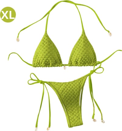 Bovista Bikini Dames - Meisjes Bikini - Badpak - Push Up - Vrouwen Badkleding - Zwemmen - Sexy Set - Top & Broekje - Groenachtig Geel - Maat XL